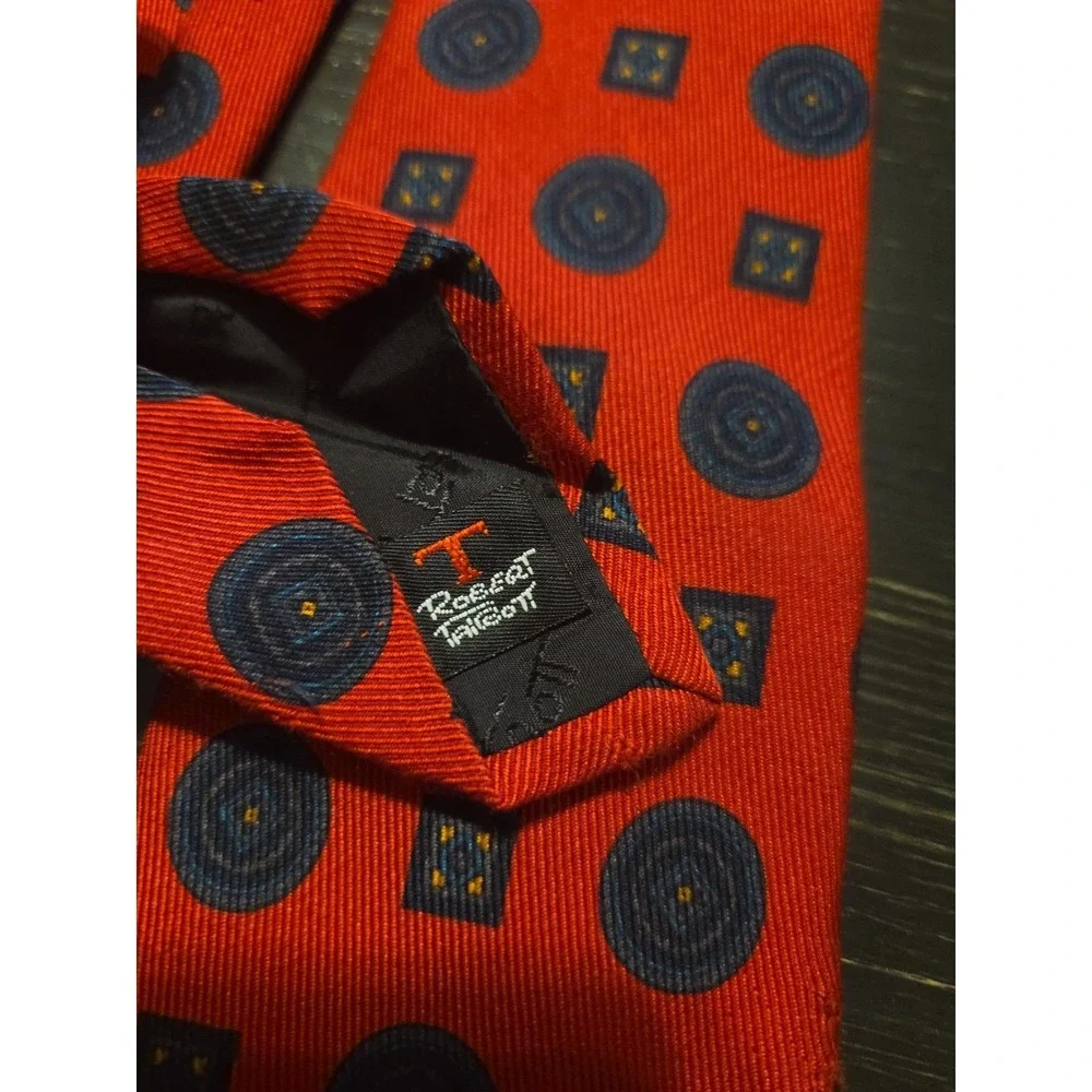 Robert Talbott Tie Silk Wool Blue‎ Red Polka Dot 3